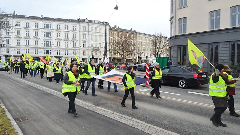 Demonstration für die Freilassung des kurdischen Politikers Abdullah Öcalan auf der Øster Søgade in Kopenhagen, Februar 2022.