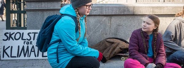 Greta Thunberg vor dem schwedischen Parlamant, April 2019.