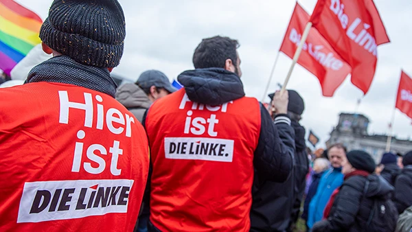 Die Linke, Kundgebung gegen den Rechtsruck in Berlin, Februar 2024.