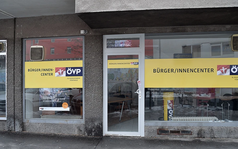 Bürger:innen-Center der ÖVP in der Schwendergasse in Rudolfsheim-Fünfhaus in Wien.