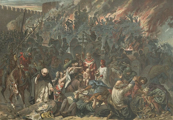 Bild aus dem Jahr 1894 von dem Judenpogrom in Straßburg am 14. Februar 1349.