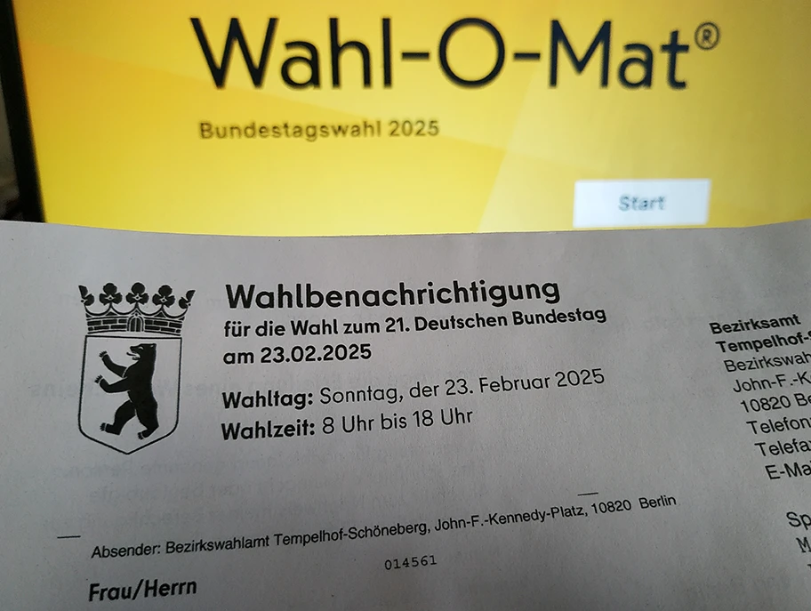 Wahlbenachrichtigung für die Bundestagswahl 2025.